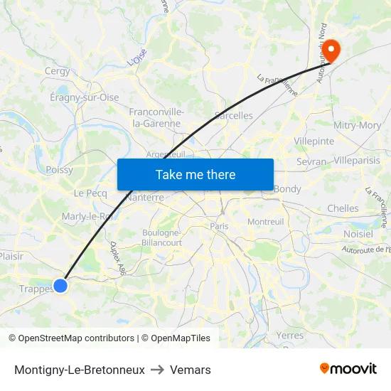 Montigny-Le-Bretonneux to Vemars map