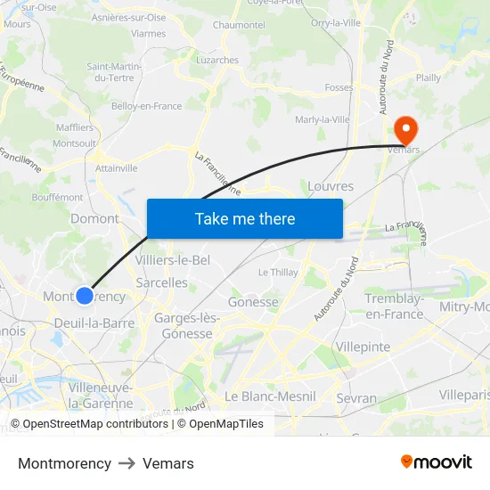 Montmorency to Vemars map