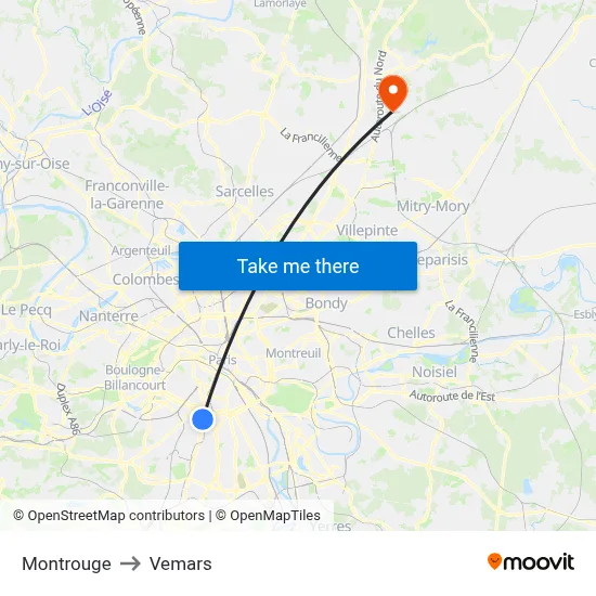 Montrouge to Vemars map