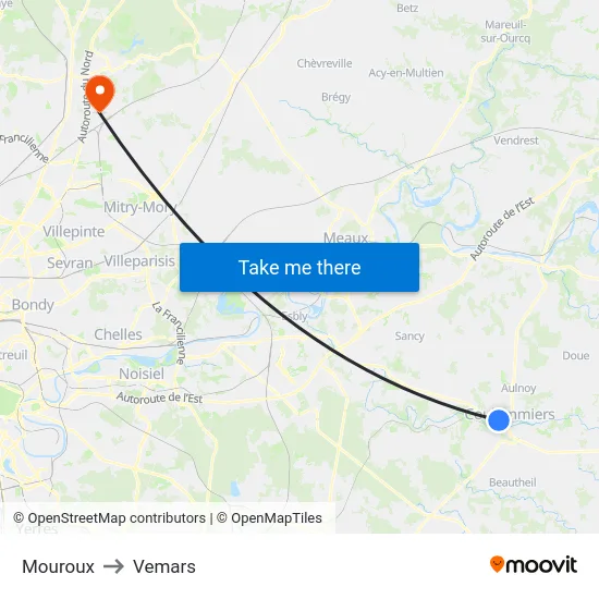 Mouroux to Vemars map