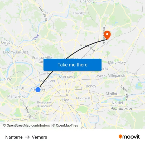 Nanterre to Vemars map
