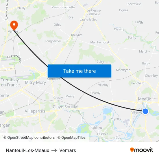 Nanteuil-Les-Meaux to Vemars map