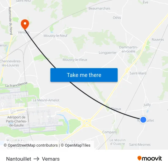 Nantouillet to Vemars map