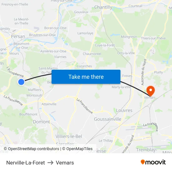 Nerville-La-Foret to Vemars map