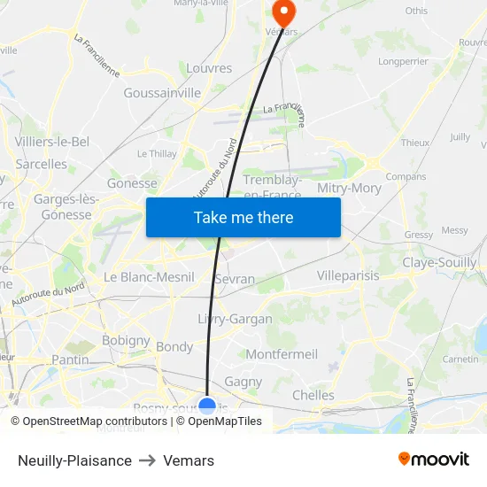 Neuilly-Plaisance to Vemars map