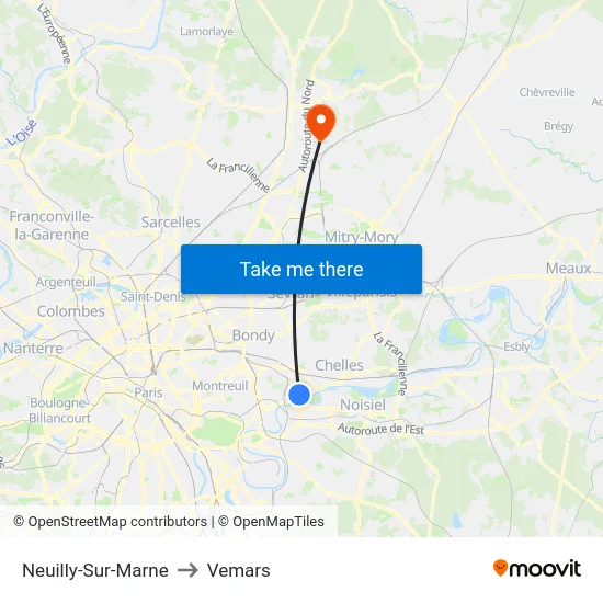 Neuilly-Sur-Marne to Vemars map