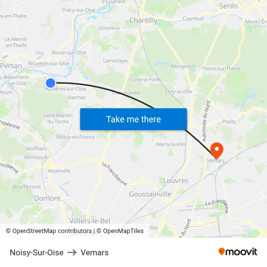 Noisy-Sur-Oise to Vemars map