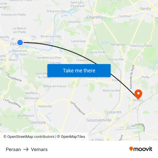 Persan to Vemars map