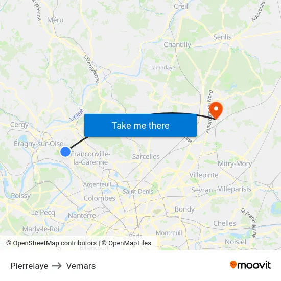 Pierrelaye to Vemars map