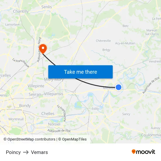 Poincy to Vemars map