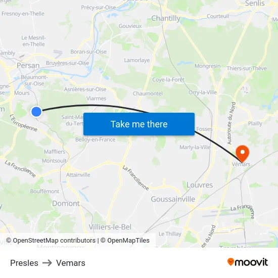 Presles to Vemars map