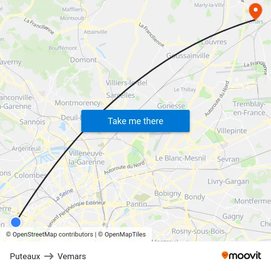 Puteaux to Vemars map