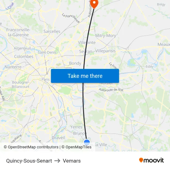 Quincy-Sous-Senart to Vemars map