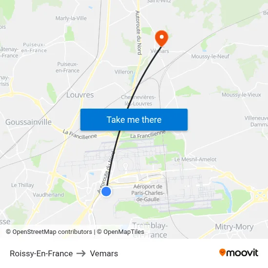 Roissy-En-France to Vemars map