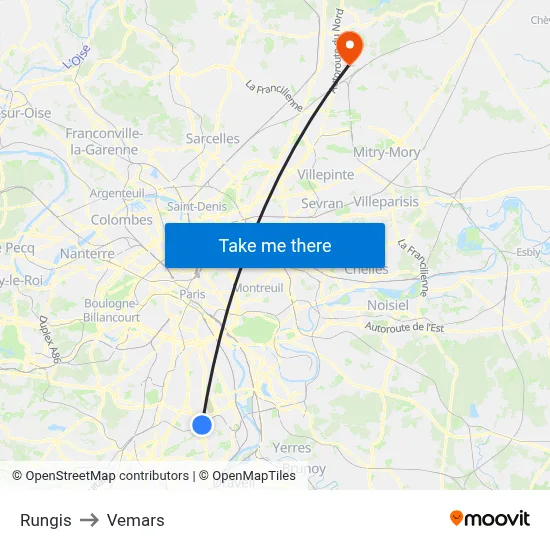Rungis to Vemars map