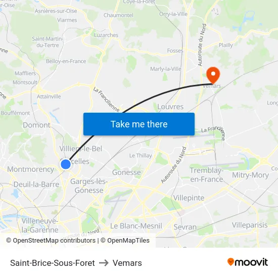 Saint-Brice-Sous-Foret to Vemars map