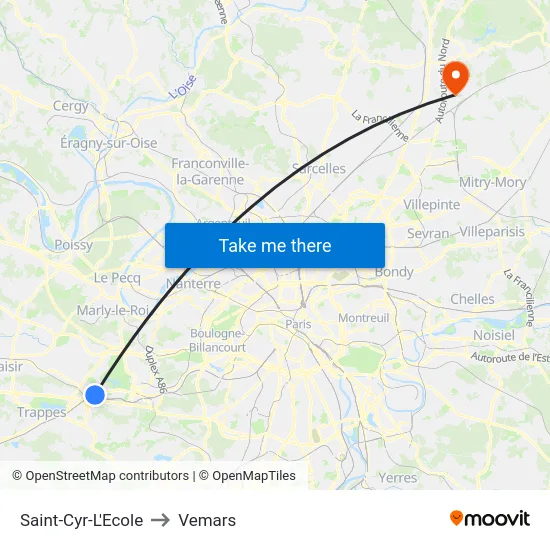 Saint-Cyr-L'Ecole to Vemars map