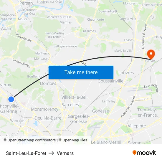 Saint-Leu-La-Foret to Vemars map
