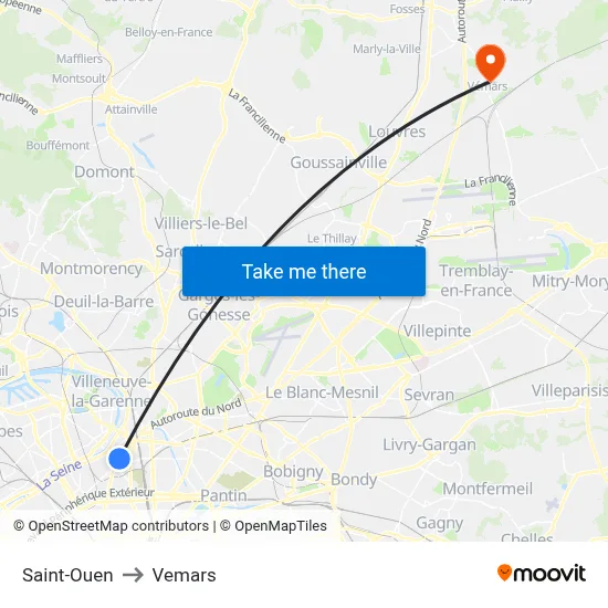 Saint-Ouen to Vemars map