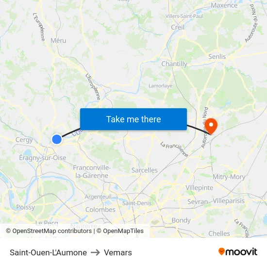 Saint-Ouen-L'Aumone to Vemars map