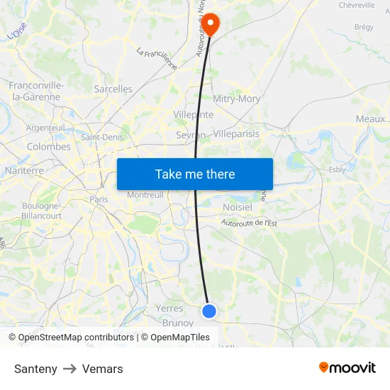 Santeny to Vemars map