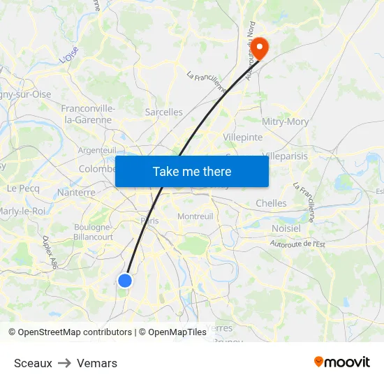 Sceaux to Vemars map