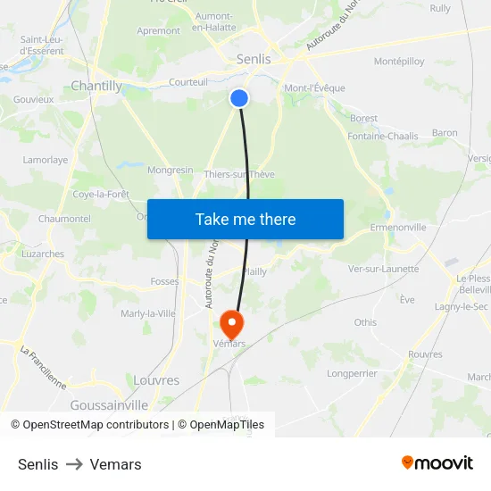 Senlis to Vemars map