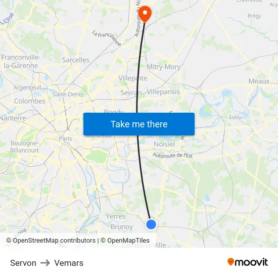 Servon to Vemars map