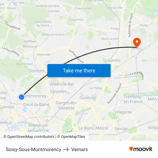 Soisy-Sous-Montmorency to Vemars map