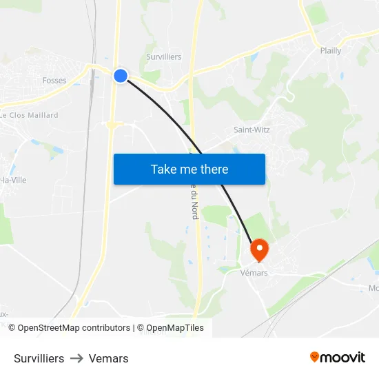 Survilliers to Vemars map