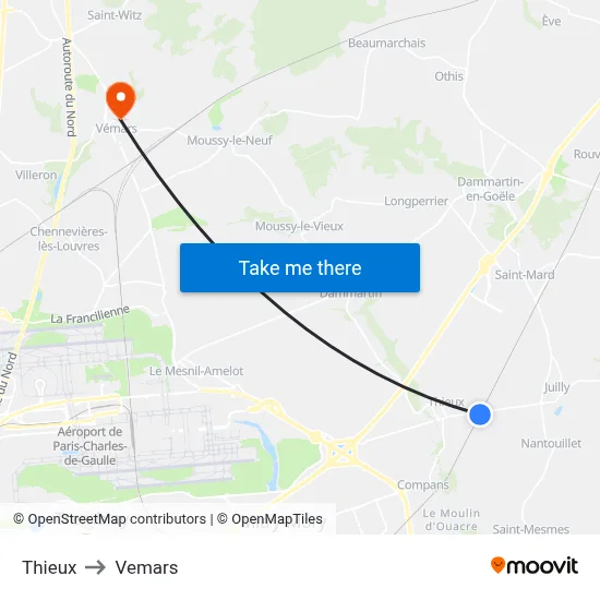 Thieux to Vemars map