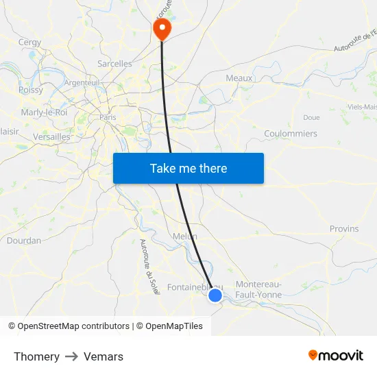 Thomery to Vemars map