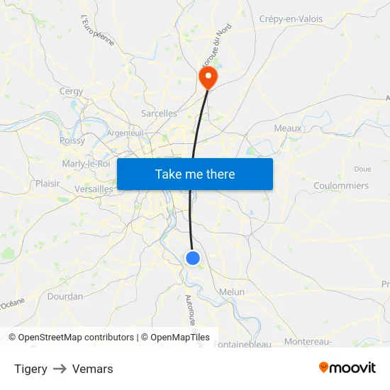 Tigery to Vemars map