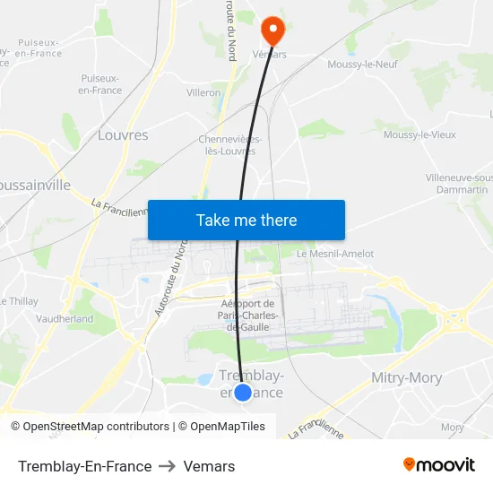 Tremblay-En-France to Vemars map