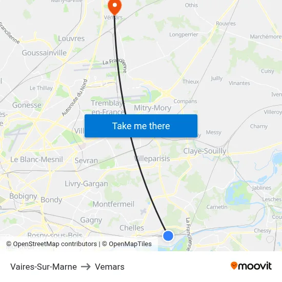 Vaires-Sur-Marne to Vemars map
