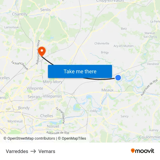 Varreddes to Vemars map