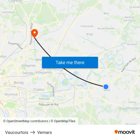 Vaucourtois to Vemars map