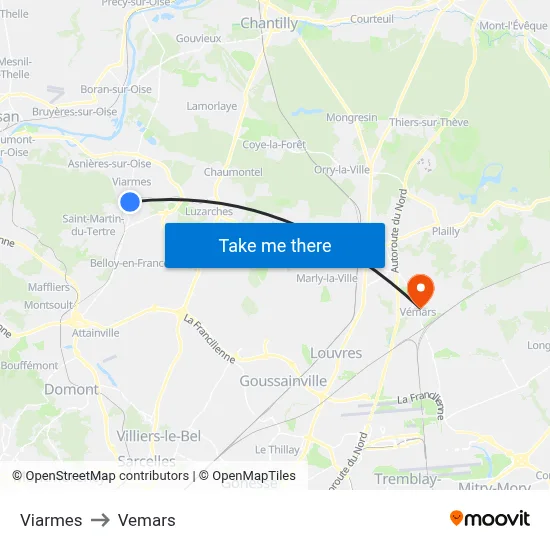 Viarmes to Vemars map
