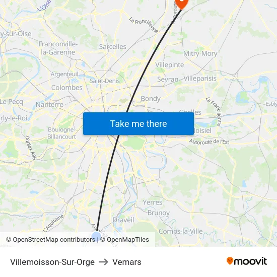 Villemoisson-Sur-Orge to Vemars map