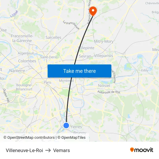 Villeneuve-Le-Roi to Vemars map