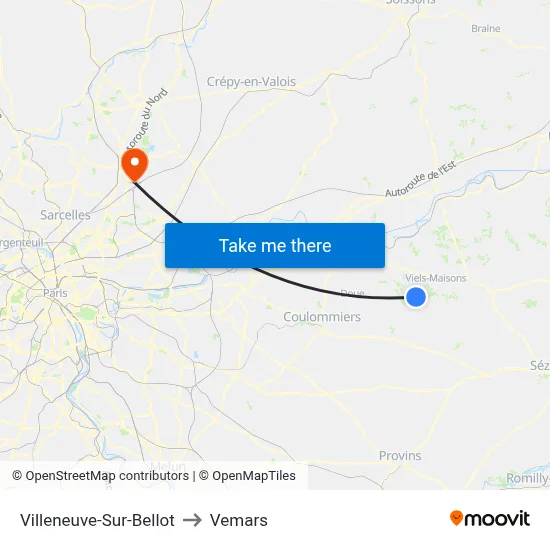 Villeneuve-Sur-Bellot to Vemars map