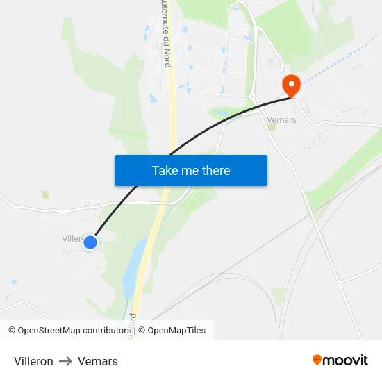 Villeron to Vemars map