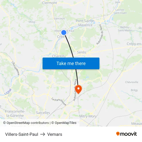 Villers-Saint-Paul to Vemars map