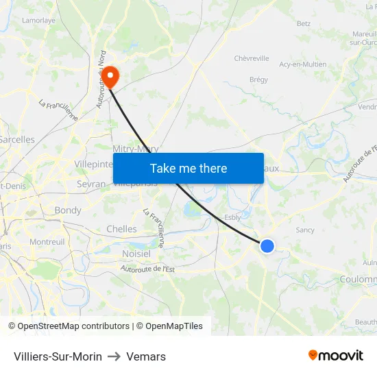 Villiers-Sur-Morin to Vemars map