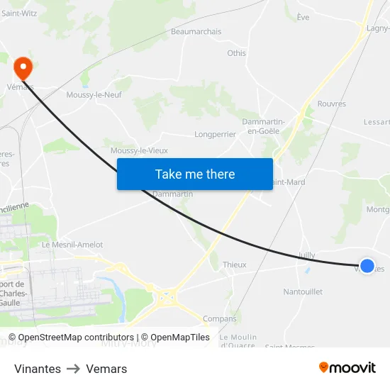 Vinantes to Vemars map