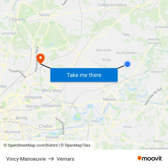 Vincy-Manoeuvre to Vemars map