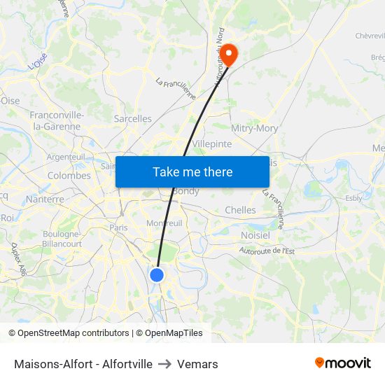 Maisons-Alfort - Alfortville to Vemars map