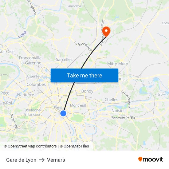 Gare de Lyon to Vemars map