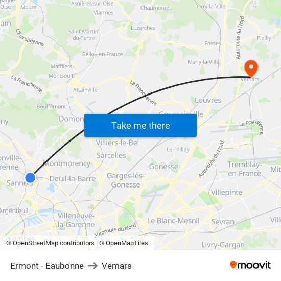 Ermont - Eaubonne to Vemars map