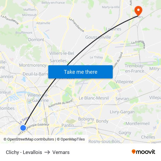 Clichy - Levallois to Vemars map